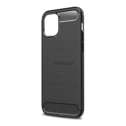   Szilikon telefonvédő (közepesen ütésálló, légpárnás sarok, szálcsiszolt, karbon minta) FEKETE Apple iPhone 12 mini