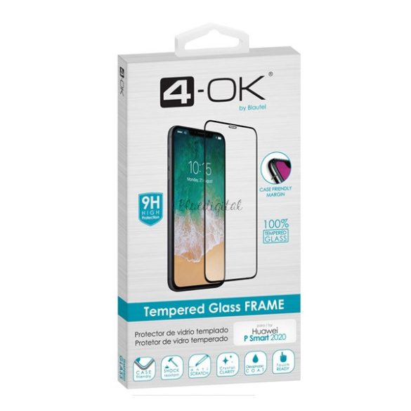 4-OK képernyővédő üveg (3D full glue, íves, teljes felületén tapad, tok barát, karcálló, 9H) FEKETE Huawei P Smart (2020)