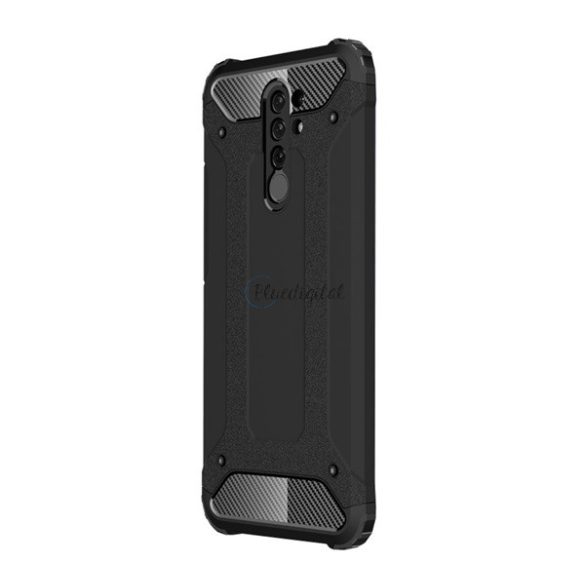Defender műanyag telefonvédő (közepesen ütésálló, légpárnás sarok, szilikon belső, fémhatás) FEKETE Xiaomi Redmi 9
