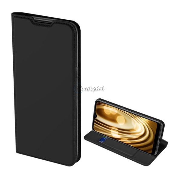 DUX DUCIS SKIN PRO tok álló, bőr hatású (FLIP, oldalra nyíló, bankkártya tartó, asztali tartó funkció) FEKETE Samsung Galaxy M01 (SM-M015F)