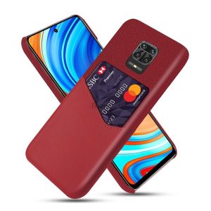Műanyag telefonvédő (közepesen ütésálló, bankkártya tartó, textil bevonat, bőr hatású hátlap) PIROS Xiaomi Redmi Note 9 Pro, Xiaomi Redmi Note 9S