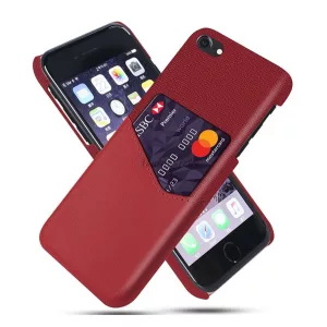 Műanyag telefonvédő (közepesen ütésálló, bankkártya tartó, textil bevonat, bőr hatású hátlap) PIROS Apple iPhone 7 4.7, Apple iPhone 8 4.7, Apple iPhone SE (2020), Apple iPhone SE (2022)