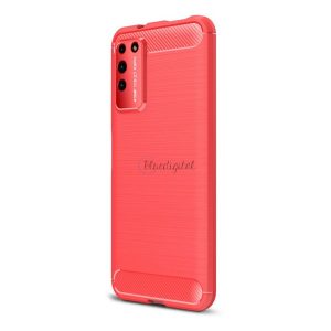 Szilikon telefonvédő (közepesen ütésálló, légpárnás sarok, szálcsiszolt, karbon minta) PIROS Honor X10 5G