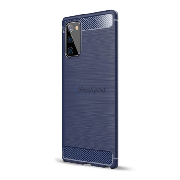 Szilikon telefonvédő (közepesen ütésálló, légpárnás sarok, szálcsiszolt, karbon minta) SÖTÉTKÉK Samsung Galaxy Note 20 5G (SM-N981F), Samsung Galaxy Note 20 (SM-N980F)