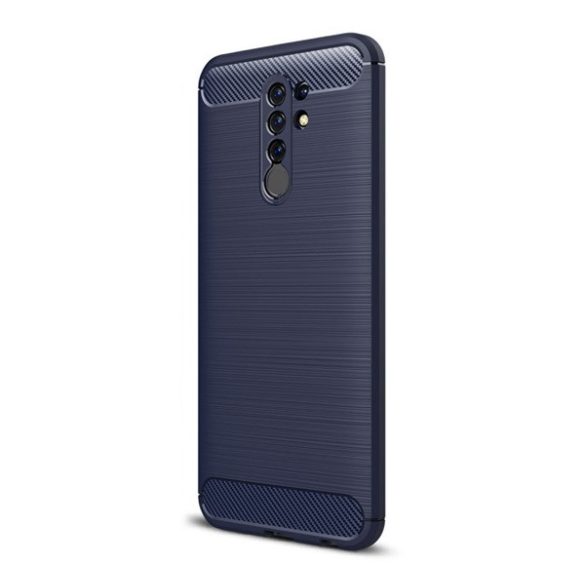 Szilikon telefonvédő (közepesen ütésálló, légpárnás sarok, szálcsiszolt, karbon minta) SÖTÉTKÉK Xiaomi Redmi 9