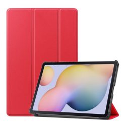   Tok álló, bőr hatású (aktív FLIP, oldalra nyíló, TRIFOLD, asztali tartó) PIROS Samsung Galaxy Tab S7 LTE 5G (SM-T876), Samsung Galaxy Tab S7 LTE (SM-T875), Samsung Galaxy Tab S7 WIFI (SM-T870), Samsung Galaxy Tab S8 WIFI (SM-X700), Samsung Galaxy Ta