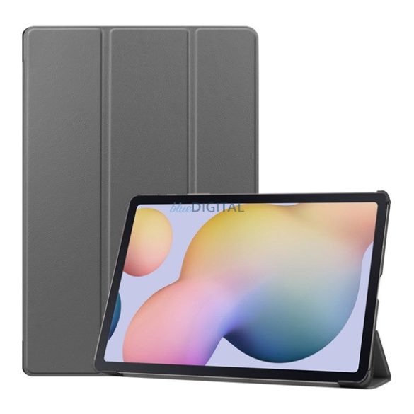 Tok álló, bőr hatású (aktív FLIP, oldalra nyíló, TRIFOLD, asztali tartó) SÖTÉTSZÜRKE Samsung Galaxy Tab S7 Plus WIFI 5G (SM-T976)