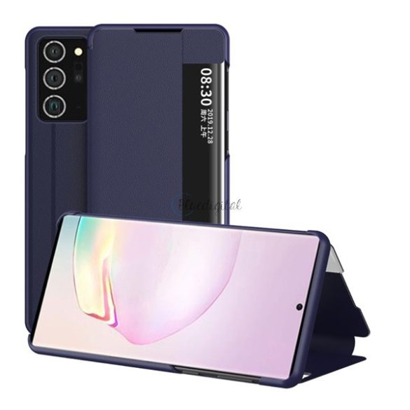 Tok álló, bőr hatású (FLIP, oldalra nyíló, asztali tartó funkció, hívószámkijelzés, View Window) SÖTÉTKÉK Samsung Galaxy Note 20 Ultra (SM-N985F), Samsung Galaxy Note 20 Ultra 5G (SM-N