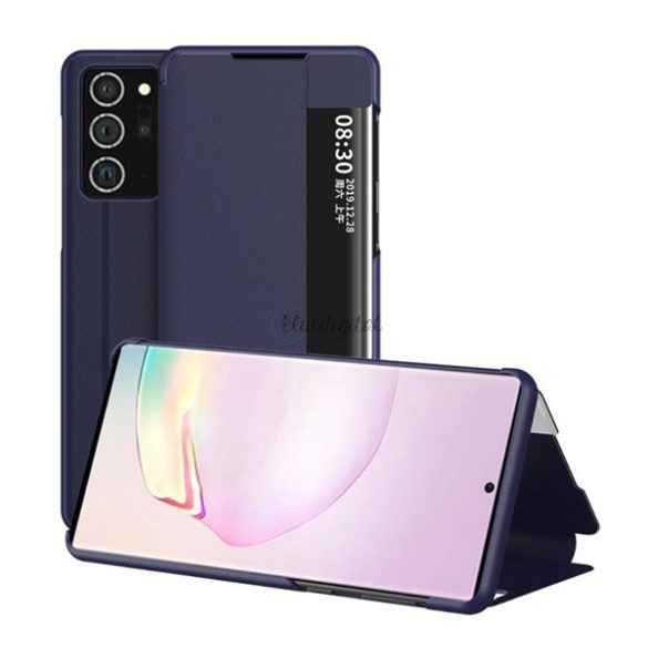 Tok álló, bőr hatású (FLIP, oldalra nyíló, asztali tartó funkció, hívószámkijelzés, View Window) SÖTÉTKÉK Samsung Galaxy Note 20 (SM-N980F), Samsung Galaxy Note 20 5G (SM-N981F)