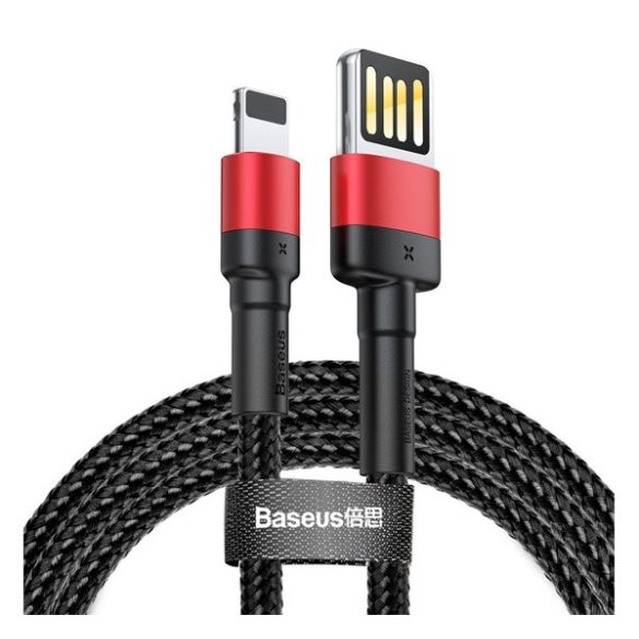 BASEUS CAFULE adatkábel (USB - lightning, 2.4A, 100cm, LED jelzés) PIROS/FEKETE