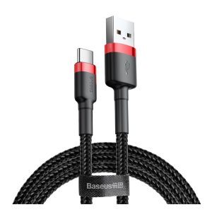 BASEUS CAFULE adatkábel (USB - Type-C, 2A, 20W, PD gyorstöltő 3.0, 200cm, cipőfűző) FEKETE