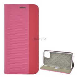   Tok álló, bőr hatású (FLIP, oldalra nyíló, asztali tartó funkció, textil minta) RÓZSASZÍN Apple iPhone 12 Pro Max