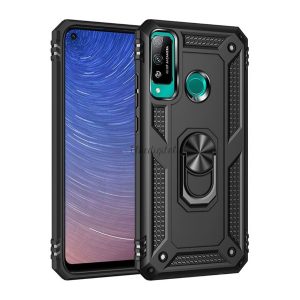 Defender műanyag telefonvédő (közepesen ütésálló, szilikon belső, telefontartó gyűrű, beépített fémlemez) FEKETE Huawei P40 Lite E / Y7p