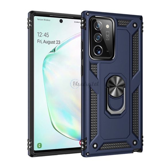 Defender műanyag telefonvédő (közepesen ütésálló, szilikon belső, telefontartó gyűrű, beépített fémlemez) SÖTÉTKÉK Samsung Galaxy Note 20 5G (SM-N981F), Samsung Galaxy Note 20 (SM-N9