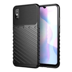   Szilikon telefonvédő (közepesen ütésálló, csíkos, dombor minta) FEKETE Xiaomi Redmi 9A (Redmi 9 AT)