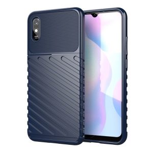 Szilikon telefonvédő (közepesen ütésálló, csíkos, dombor minta) SÖTÉTKÉK Xiaomi Redmi 9A (Redmi 9 AT)