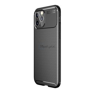 Szilikon telefonvédő (közepesen ütésálló, légpárnás sarok, karbon minta) FEKETE Apple iPhone 12 Pro, Apple iPhone 12