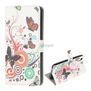 Tok álló, bőr hatású (FLIP, oldalra nyíló, asztali tartó funkció, pillangó, kör minta) FEHÉR Xiaomi Redmi 9A (Redmi 9 AT)