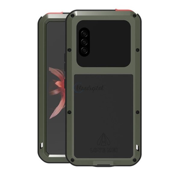 LOVE MEI Powerful defender telefonvédő (fém keret, extrém ütésálló, cseppálló, porálló + Gorilla Glass üveg) SÖTÉTZÖLD Sony Xperia 10 II (XQ-AU5)