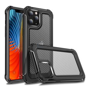 Szilikon telefonvédő (közepesen ütésálló, légpárnás sarok, akril hátlap, karbon minta) FEKETE Apple iPhone 12 mini