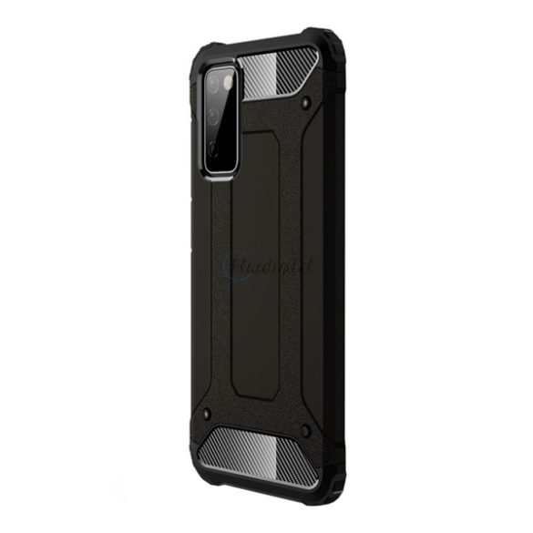 Defender műanyag telefonvédő (közepesen ütésálló, légpárnás sarok, szilikon belső, fémhatás) FEKETE Samsung Galaxy S20 FE (SM-G780)