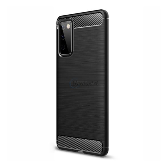 Szilikon telefonvédő (közepesen ütésálló, légpárnás sarok, szálcsiszolt, karbon minta) FEKETE Samsung Galaxy S20 FE (SM-G780)
