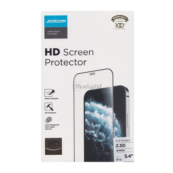 JOYROOM HD képernyővédő üveg (2.5D, lekerekített szél, karcálló, ultravékony, 0.2mm, 9H) FEKETE Apple iPhone 12 mini