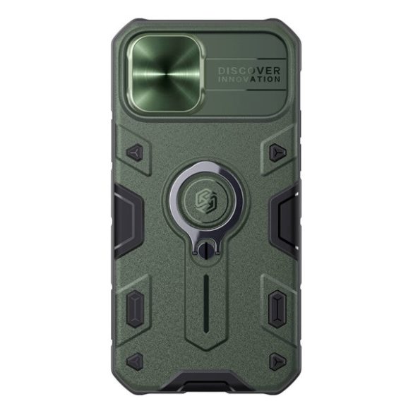 NILLKIN CAMSHIELD ARMOR defender műanyag telefonvédő (szilikon belső, közepesen ütésálló, telefontartó gyűrű) SÖTÉTZÖLD Apple iPhone 12, Apple iPhone 12 Pro