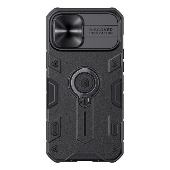 NILLKIN CAMSHIELD ARMOR defender műanyag telefonvédő (szilikon belső, közepesen ütésálló, telefontartó gyűrű) FEKETE Apple iPhone 12 Pro Max