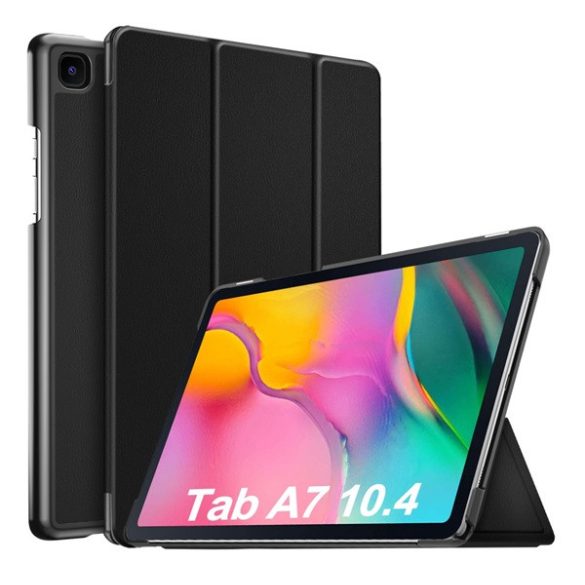 Tok álló, bőr hatású (aktív FLIP, oldalra nyíló, TRIFOLD, asztali tartó) FEKETE Samsung Galaxy Tab A7 10.4 (2020) LTE SM-T505, Samsung Galaxy Tab A7 10.4 (2020) WIFI SM-T500, Samsung Galaxy Tab A7 10.4 (2022) WIFI SM-T503