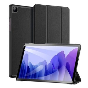 DUX DUCIS DOMO tok álló, bőr hatású (aktív FLIP, oldalra nyíló, TRIFOLD, asztali tartó, textil minta) FEKETE Samsung Galaxy Tab A7 10.4 (2020) WIFI SM-T500, Samsung Galaxy Tab A7 10.4 (2020) LTE SM-T505, Samsung Galaxy Tab A7 10.4 (2022) WIFI SM-T503