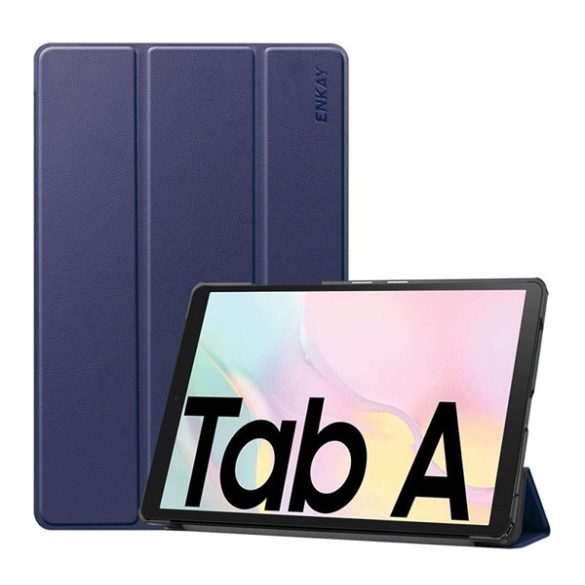 ENKAY tok álló, bőr hatású (aktív FLIP, oldalra nyíló, TRIFOLD, asztali tartó) SÖTÉTKÉK Samsung Galaxy Tab A7 10.4 (2020) WIFI SM-T500, Samsung Galaxy Tab A7 10.4 (2020) LTE SM-T505, Samsung Galaxy Tab A7 10.4 (2022) WIFI SM-T503