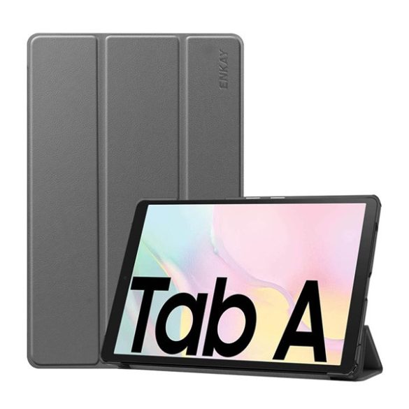 ENKAY tok álló, bőr hatású (aktív FLIP, oldalra nyíló, TRIFOLD, asztali tartó) SZÜRKE Samsung Galaxy Tab A7 10.4 (2020) WIFI SM-T500, Samsung Galaxy Tab A7 10.4 (2020) LTE SM-T505, Samsung Galaxy Tab A7 10.4 (2022) WIFI SM-T503