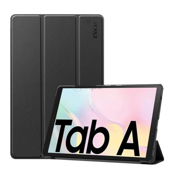 ENKAY tok álló, bőr hatású (aktív FLIP, oldalra nyíló, TRIFOLD, asztali tartó) FEKETE Samsung Galaxy Tab A7 10.4 (2020) WIFI SM-T500, Samsung Galaxy Tab A7 10.4 (2020) LTE SM-T505, Samsung Galaxy Tab A7 10.4 (2022) WIFI SM-T503