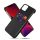 Műanyag telefonvédő (közepesen ütésálló, bankkártya tartó, textil bevonat, bőr hatású hátlap) FEKETE Apple iPhone 12 Pro, Apple iPhone 12