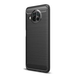   Szilikon telefonvédő (közepesen ütésálló, légpárnás sarok, szálcsiszolt, karbon minta) FEKETE Xiaomi Mi 10T Lite 5G