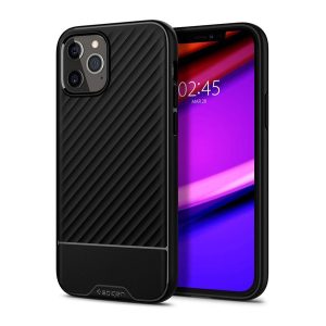 SPIGEN CORE ARMOR szilikon telefonvédő (közepesen ütésálló, kamera védelem, csíkos minta) FEKETE Apple iPhone 12 Pro Max