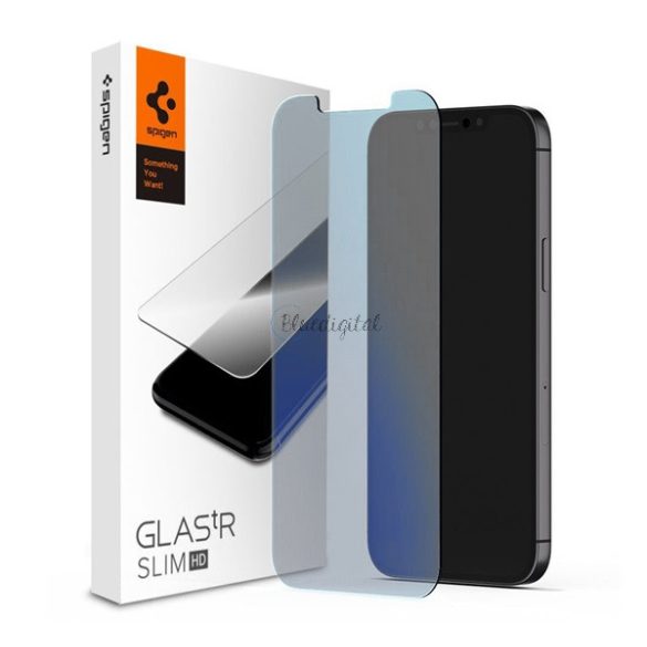 SPIGEN SLIM HD ANTIBLUE képernyővédő üveg (2.5D, kék fény elleni védelem, ultravékony, 0.2mm, 9H) ÁTLÁTSZÓ Apple iPhone 12 Pro Max
