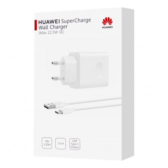 HUAWEI CP404B hálózati töltő USB aljzat (22.5W, PD gyorstöltő + Type-C kábel) FEHÉR