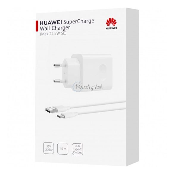 HUAWEI CP404B hálózati töltő USB aljzat (22.5W, PD gyorstöltő + Type-C kábel) FEHÉR