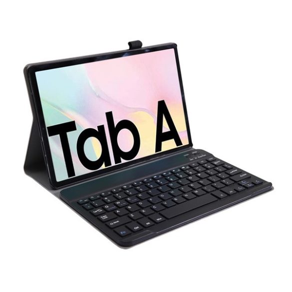 Tok álló, bőr hatású (FLIP, bluetooth billentyűzet, asztali tartó, QWERTY, angol nyelvű) FEKETE Samsung Galaxy Tab A7 10.4 (2020) WIFI SM-T500, Samsung Galaxy Tab A7 10.4 (2020) LTE SM-T505, Samsung Galaxy Tab A7 10.4 (2022) WIFI SM-T503