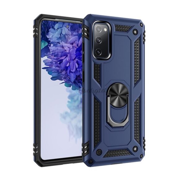 Defender műanyag telefonvédő (közepesen ütésálló, szilikon belső, telefontartó gyűrű, beépített fémlemez) SÖTÉTKÉK Samsung Galaxy S20 FE (SM-G780)