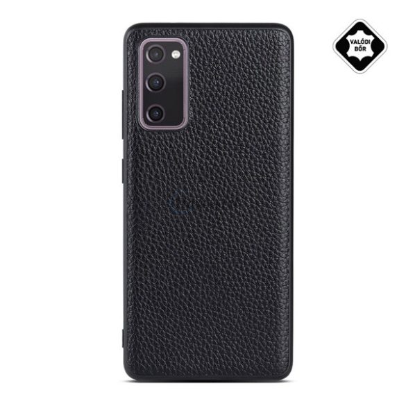 Műanyag telefonvédő (valódi bőr bevonat) FEKETE Samsung Galaxy S20 FE (SM-G780)