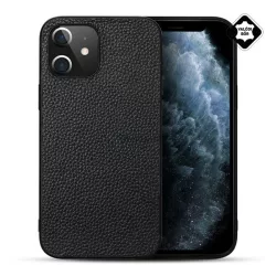   Szilikon telefonvédő (valódi bőr bevonat) FEKETE Apple iPhone 12 mini