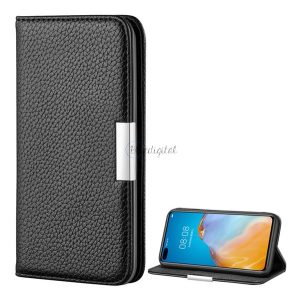 Tok álló, bőr hatású (FLIP, oldalra nyíló, asztali tartó funkció, mágneses, elegáns fémcsat, prémium) FEKETE Huawei P40 Pro 5G