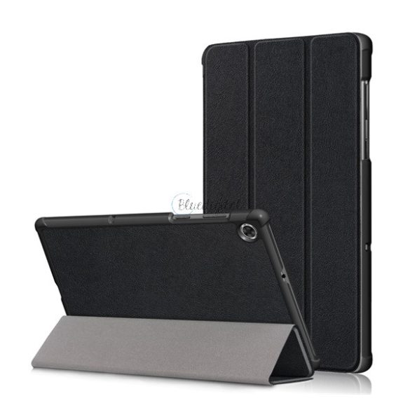 Tok álló, bőr hatású (FLIP, oldalra nyíló, TRIFOLD asztali tartó funkció) FEKETE Lenovo Tab M10 Plus (TB-X606F)