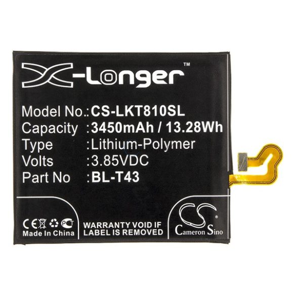 CAMERON SINO Li-Polymer akku (3,85V / 3450mAh, LG BL-T43 kompatibilis) FEKETE LG G8s ThinQ (LMG810EAW)