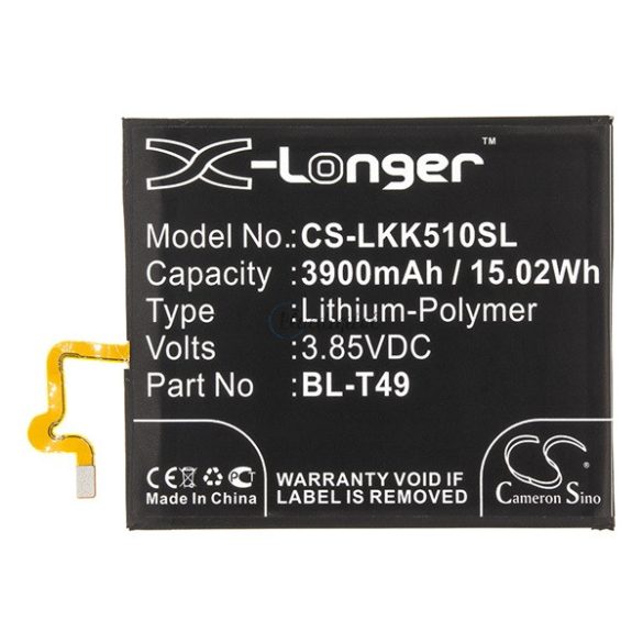 CAMERON SINO Li-Polymer akku (3,85V / 3900mAh, LG BL-T49 kompatibilis) FEKETE LG K51S (K510EMW), LG K41S (K410S)