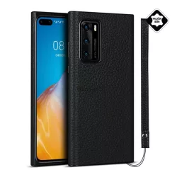   Szilikon telefonvédő (valódi bőr bevonat) FEKETE Huawei P40