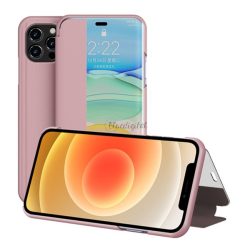   Tok álló, bőr hatású (FLIP, oldalra nyíló, asztali tartó funkció, hívószámkijelzés, View Window) RÓZSASZÍN Apple iPhone 12 Pro Max